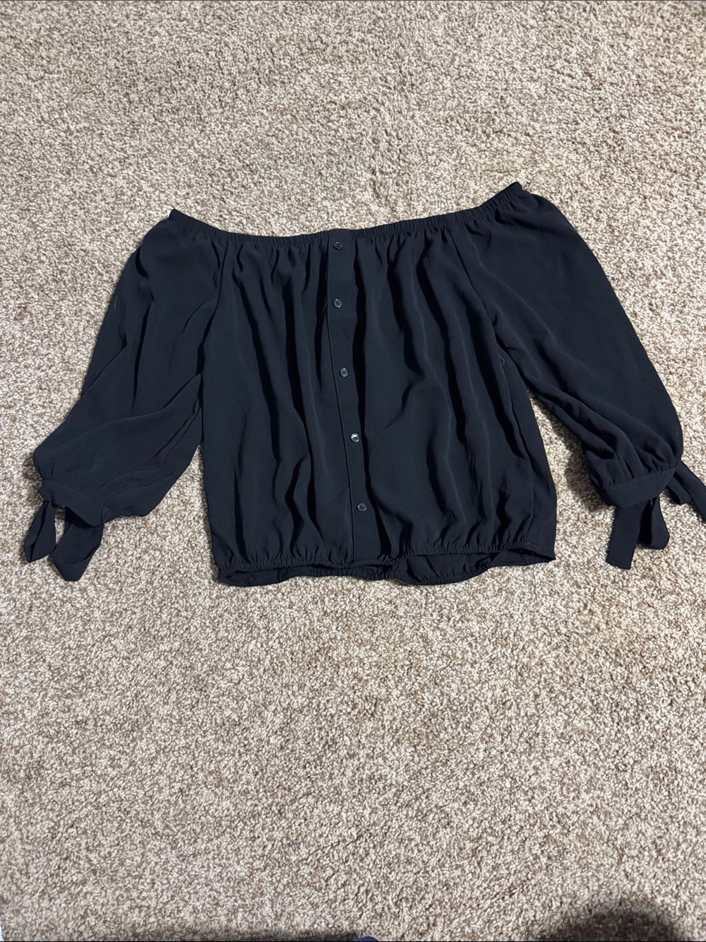 Ambiance Black Off-Shoulder Button-Front Blouse